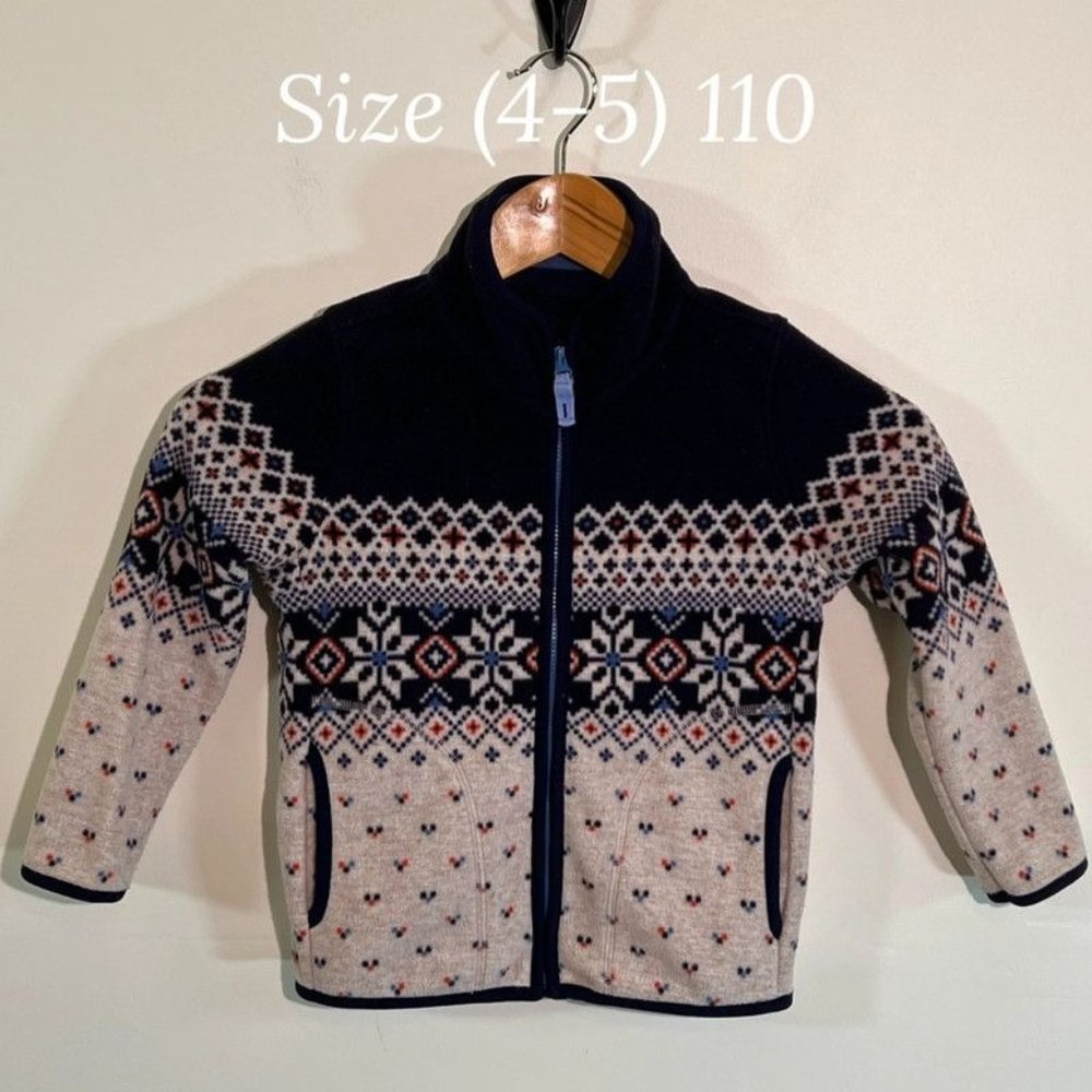 Boys Nordic Fair Isle Fleece Jacket Size 4/5 Full Zip Winter Sweater